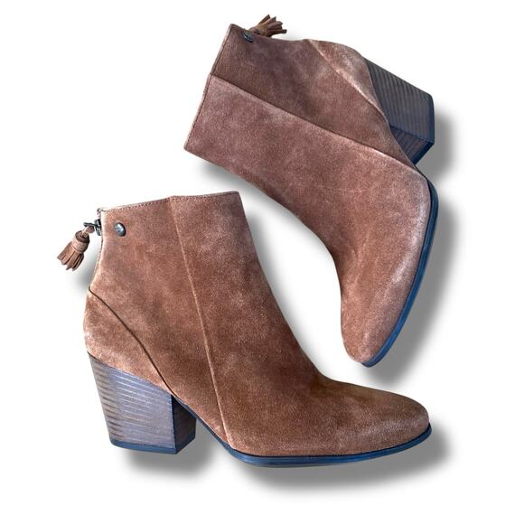 Paul Green Waterproof Suede Tassel Back Boots Brown US 8 UK 5.5 Block Heel - Picture 6 of 14